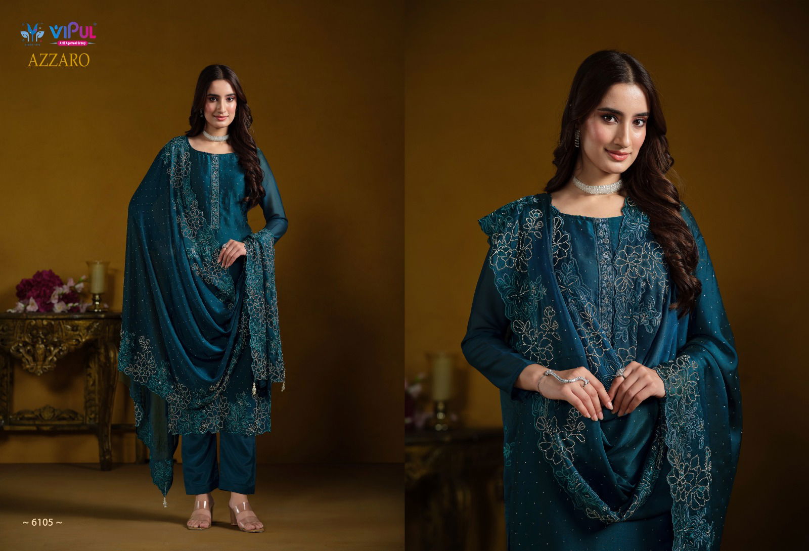 Azzaro By Vipul Swarovski Embroidery Work Designer Suits Wholesale Market In Surat
